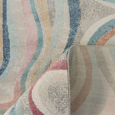 Grooved Lines Retro Milticoloured Pastel Fireside Living Area Rug 120cm ...