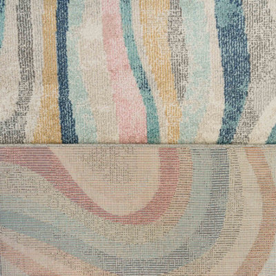 Grooved Lines Retro Milticoloured Pastel Fireside Living Area Rug 120cm ...