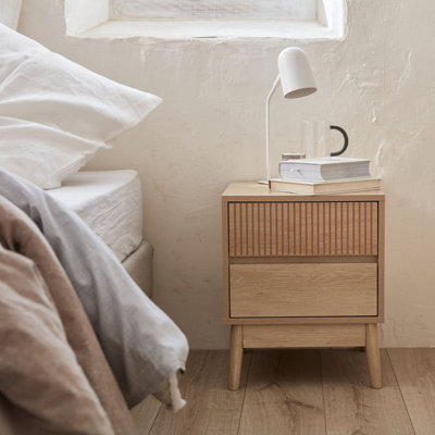 Grooved wooden bedside table with 2 drawers 40x39x48cm Linear - Natural ...