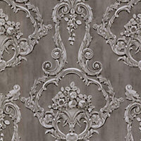 Grosvenor 3D Effect Floral Damask Wallpaper Anthracite Debona 6215