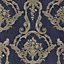 Grosvenor 3D Effect Floral Damask Wallpaper Blue Debona 6216