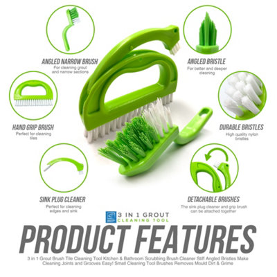 Grout & Tile Cleaning Brush Set 3 in 1 Tool for Cleaning Bathroom Tiles and Showers