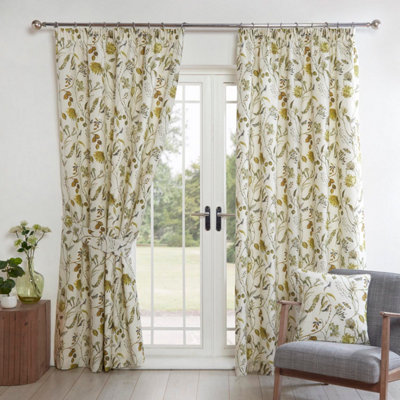 Grove Natural Floral 3" Pencil Pleat Curtains