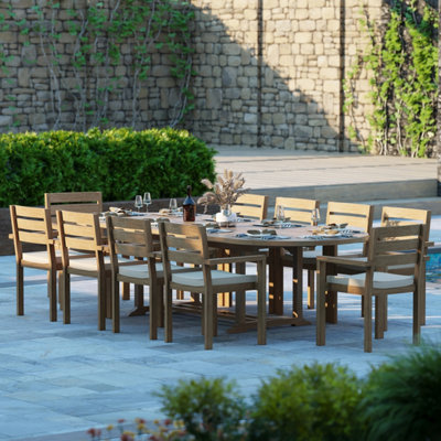Grove Teak Garden Outdoor Dining Table & 10 Seat Chair Set - With Black ...