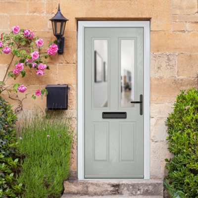 GRP Front door Carnoustie Agate Grey 890mm x 2090mm Open in Left hand Clear Glass