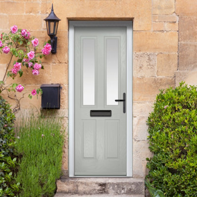 GRP Front door Carnoustie Agate Grey 920mm x 2090mm Open in Left hand ...