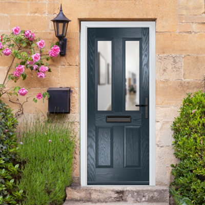 GRP Front door Carnoustie Anthracite Grey 890mm x 2090mm Open in Left hand Clear Glass