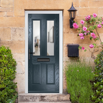 GRP Front door Carnoustie Anthracite Grey 890mm x 2090mm Open in Right hand Clear Glass