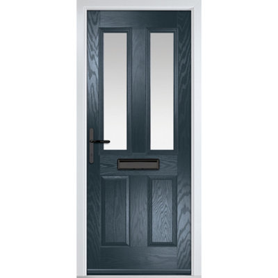 GRP Front door Carnoustie Anthracite Grey 890mm x 2090mm Open in Right hand Stipolytte Glass 10 Year Guarantee with Free Delivery