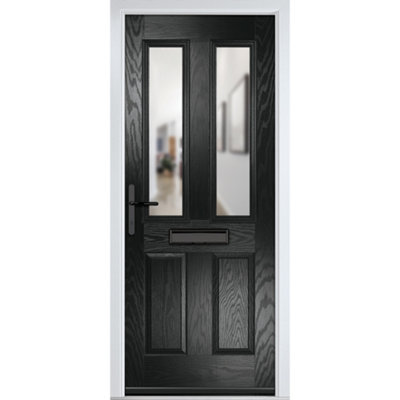 GRP Front door Carnoustie Black 920mm x 2090mm Open in Right hand Clear ...
