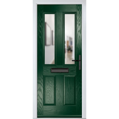 GRP Front door Carnoustie Green 890mm x 2090mm Open in Left hand Clear Glass 10 Year Guarantee with Free Delivery