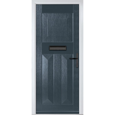 GRP Front door Eaton Solid Anthracite Grey 890mm x 2090mm Open in Left hand None Glass 10 Year Guarantee with Free Delivery
