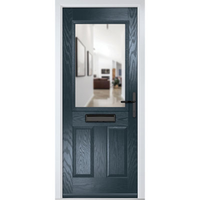 GRP Front door Lytham Anthracite Grey 890mm x 2090mm Open in Left hand Clear Glass 10 Year Guarantee with Free Delivery