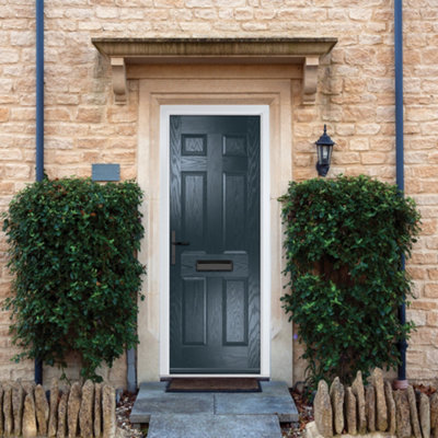 GRP Front door Muirfield solid Anthracite Grey 890mm x 2090mm Open in Right hand None Glass