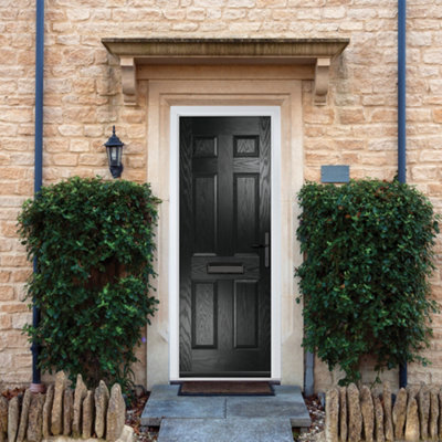 GRP Front door Muirfield solid Black 890mm x 2090mm Open in Left hand None Glass