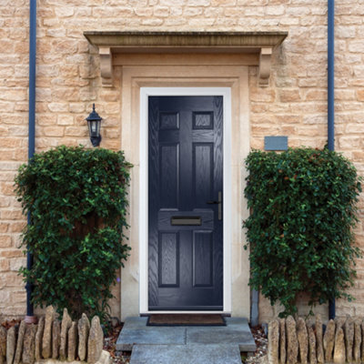 GRP Front door Muirfield solid Blue 890mm x 2090mm Open in Left hand None Glass
