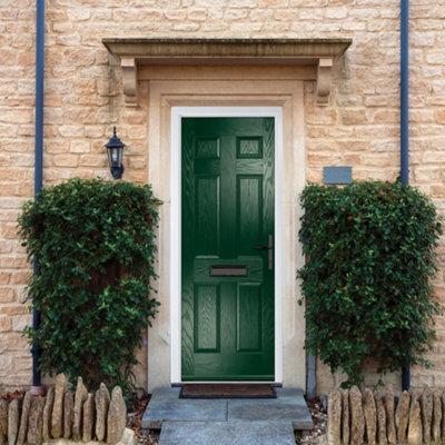 GRP Front door Muirfield solid Green 890mm x 2090mm Open in Left hand None Glass