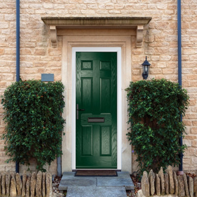 GRP Front door Muirfield solid Green 890mm x 2090mm Open in Right hand None Glass