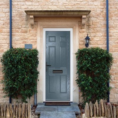 GRP Front door Muirfield solid Slate Grey 890mm x 2090mm Open in Right hand None Glass