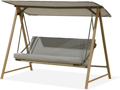 GSD 3 Seat Modern Bordeaux Swing Chair with Grey Waterproof Canopy