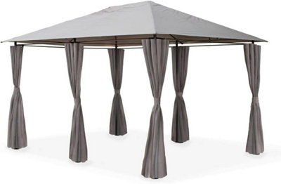 GSD 3m x 4m Large Grey Lilly Gazebo with Side Curtains