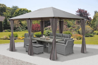 GSD 3m x 4m Large Grey Lilly Gazebo with Side Curtains