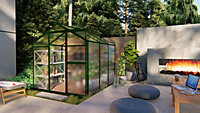 GSD Clear Polycarbonate Greenhouse - Galvanized Base, Aluminium Frame w/ Sliding Door 6x6