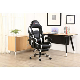 GTForce Pace Reclining Sports Racing Gaming Office Desk Pc Car Faux Leather Chair (White)