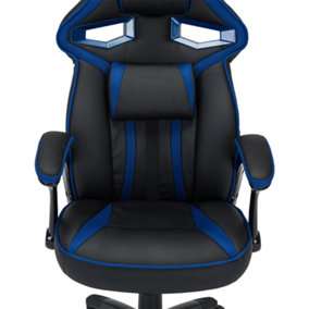 GTFORCE ROADSTER 1 SPORT RACING CAR OFFICE CHAIR, ADJUSTABLE LUMBAR SUPPORT GAMING DESK FAUX LEATHER WITH MESH TRIMMINGS (Blue)