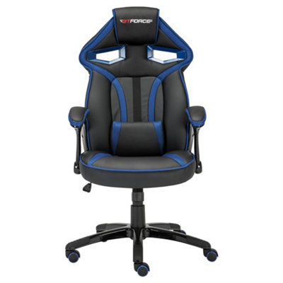 GTForce Roadster 1 Sport Racing Car Office Chair, Adjustable Lumbar Support Gaming Desk Faux Leather With Mesh Trimmings (Blue)