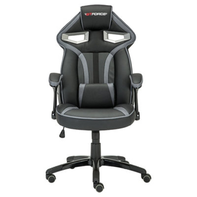 GTForce Roadster 1 Sport Racing Car Office Chair, Adjustable Lumbar Support Gaming Desk Faux Leather With Mesh Trimmings (Grey)