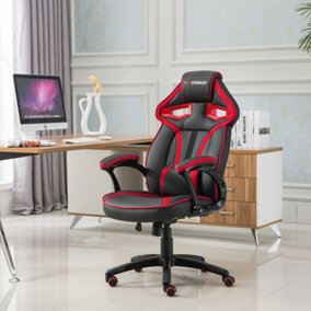 GTFORCE ROADSTER 1 SPORT RACING CAR OFFICE CHAIR, ADJUSTABLE LUMBAR SUPPORT GAMING DESK FAUX LEATHER WITH MESH TRIMMINGS (Red)