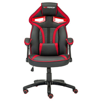 GTForce Roadster 1 Sport Racing Car Office Chair, Adjustable Lumbar Support Gaming Desk Faux Leather With Mesh Trimmings (Red)