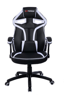 GTForce Roadster 1 Sport Racing Car Office Chair, Adjustable Lumbar Support Gaming Desk Faux Leather With Mesh Trimmings (White)
