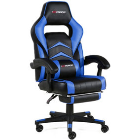 GTFORCE TURBO RECLINING SPORTS RACING GAMING OFFICE DESK PC CAR FAUX LEATHER CHAIR (Blue)