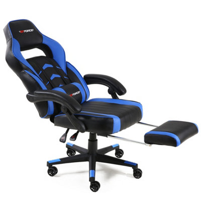 GTForce Turbo Reclining Sports Racing Gaming Office Desk Pc Car Faux Leather Chair (Blue)
