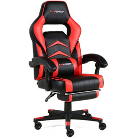 GTFORCE TURBO RECLINING SPORTS RACING GAMING OFFICE DESK PC CAR FAUX LEATHER CHAIR (Red)