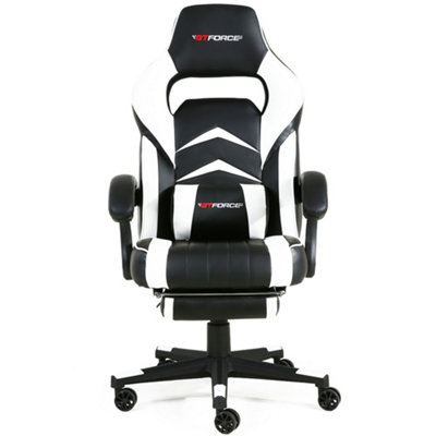 GTForce Turbo Reclining Sports Racing Gaming Office Desk Pc Car Faux Leather Chair (White)