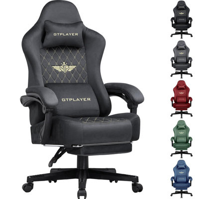 GTPLAYER Fabric Gaming Chair, Ergonomic Computer Chair with Footrest and  Lumbar Support Height Adjustable Home Office Chair, Gray