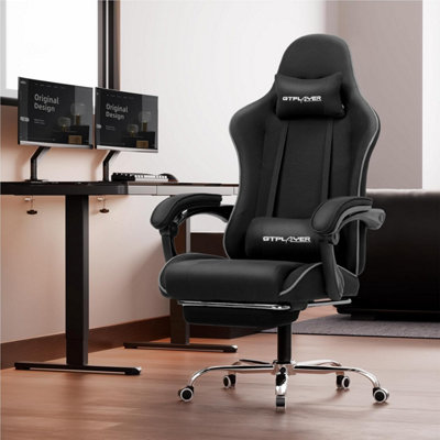 GTPLAYER Fabric Gaming Chair With Footrest, Massage Ergonomic Computer ...