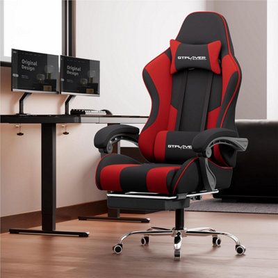 GTPLAYER Fabric Gaming Chair With Footrest, Massage Ergonomic Computer ...