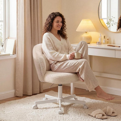 beige dressing table chair GTPLAYER Office Desk Makeup Vanity Chair Swivel Armless Height Adjustable Bedroom Chairs, Teddy The seat cushion FreeShipping USCG Winter Dress Blue Material:Stretchy