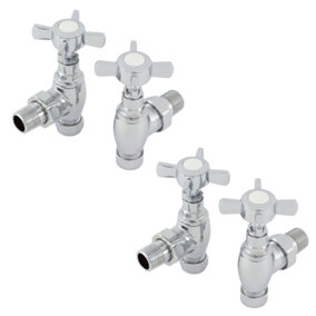 GTSE 4 Sets of Traditional Style Angled Radiator Valves - 15mm
