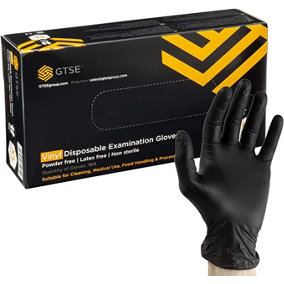 GTSE Small Disposible Vinyl Gloves, Black Pack of 100