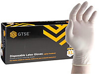 GTSE White Latex Disposable Gloves, Lightly Powdered, Size Extra Large, Box of 100