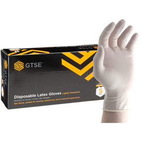 GTSE White Latex Disposable Gloves, Lightly Powdered, Size Small, Box of 100