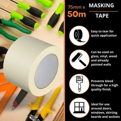 GTSE Wide Adhesive Masking Tape White 75mm (3) x 50m