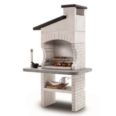 Guanaco 2 Masonry Wood or Charcoal Barbecue - Concrete/Steel - L71 x W110 x H193 cm - White/Grey