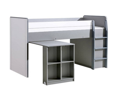 Gumi G15 Mid Sleeper Bed with Adjustable Desk - Space-Saving Design in White Matt & Anthracite, H1310mm W2080mm D1040mm