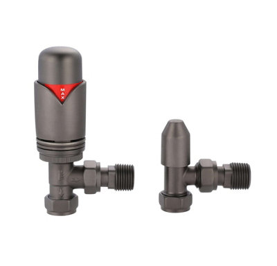 Gun Metal Angled Thermostatic TRV Radiator Valve & Lockshield 15mm x 1/2